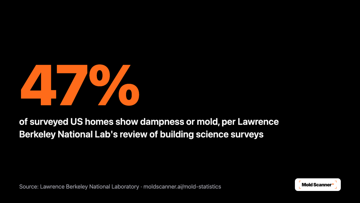 47 percent of surveyed US homes show dampness or mold, per Lawrence Berkeley National Laboratory