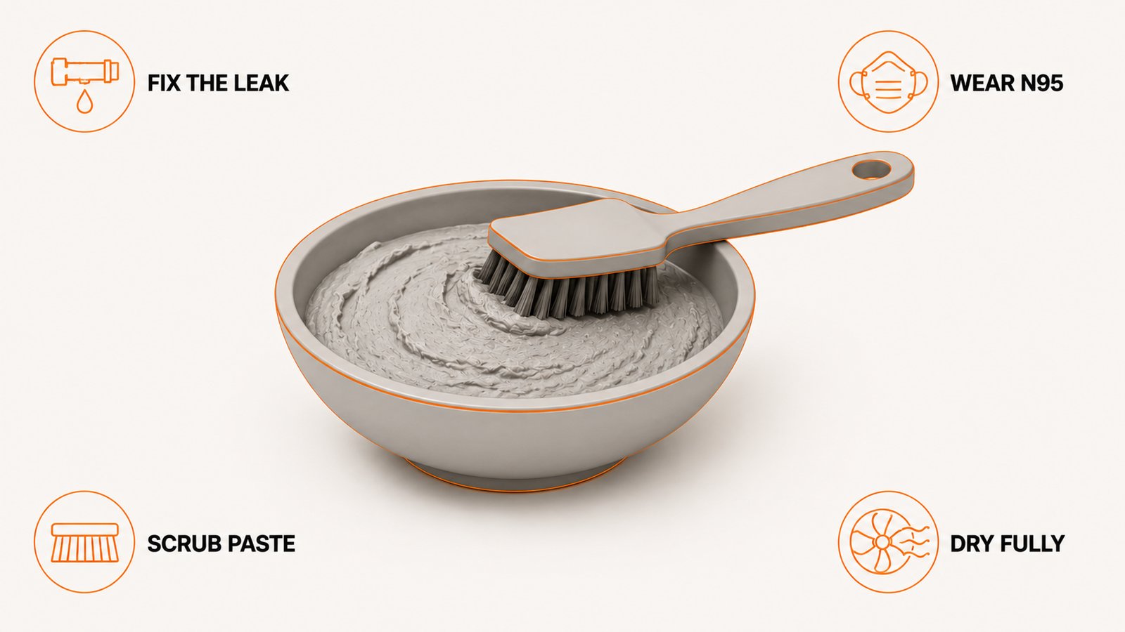 Steps for cleaning a small area of surface mold with a baking soda paste