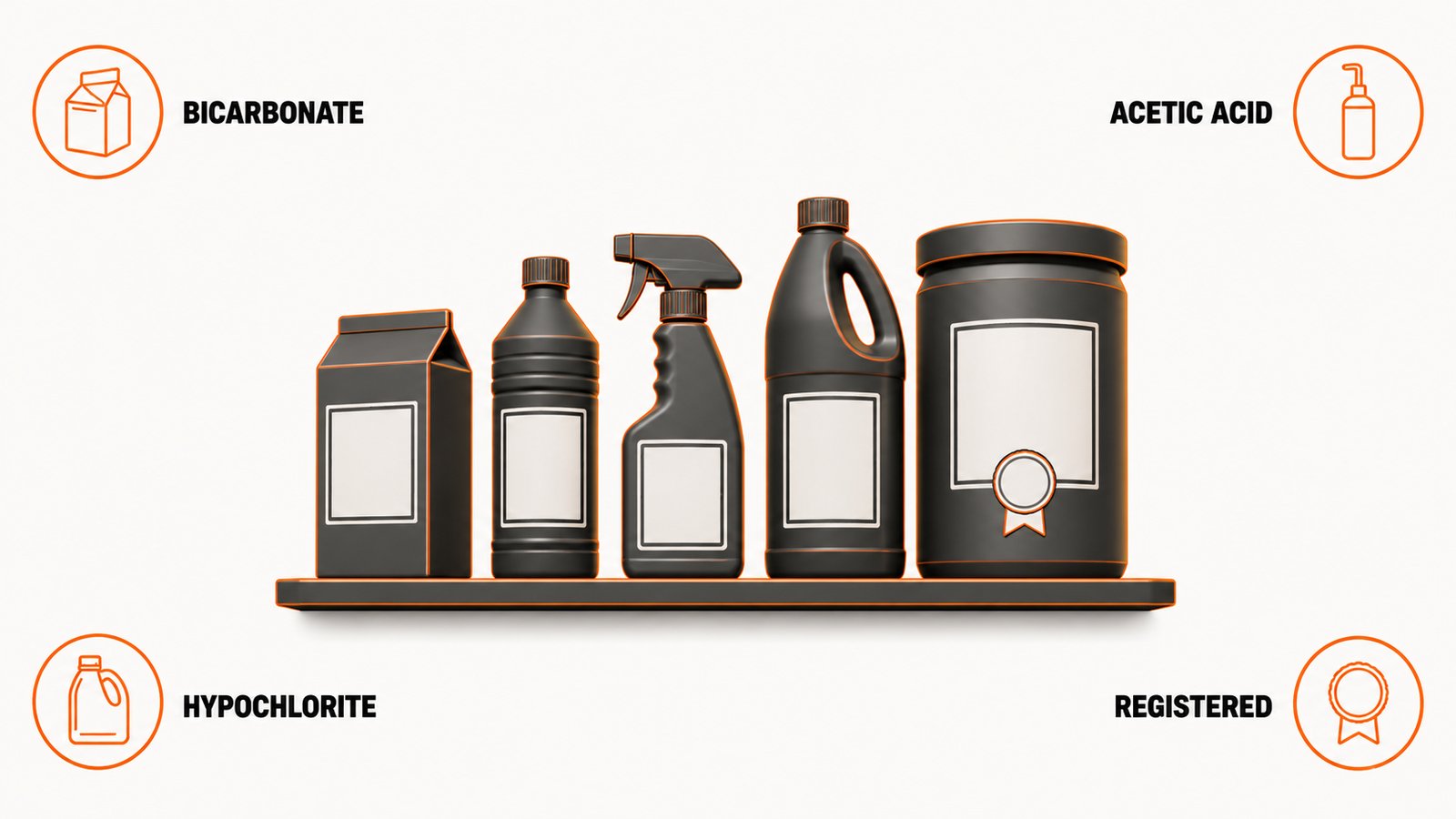 Baking soda compared with vinegar, bleach, hydrogen peroxide and registered mold products