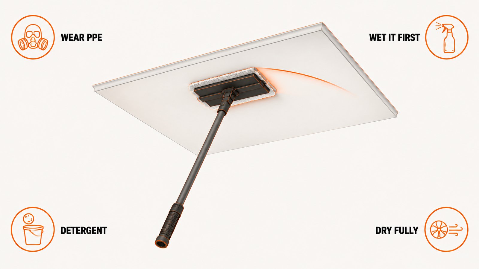 The order of operations for cleaning a moldy bathroom ceiling safely