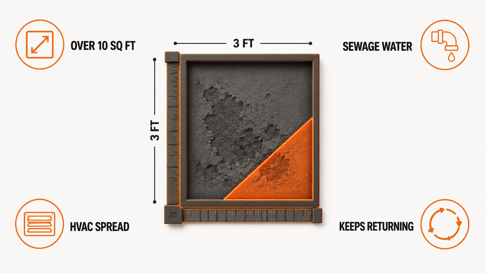 A three foot by three foot wall area marked with a measuring rule and a threshold band