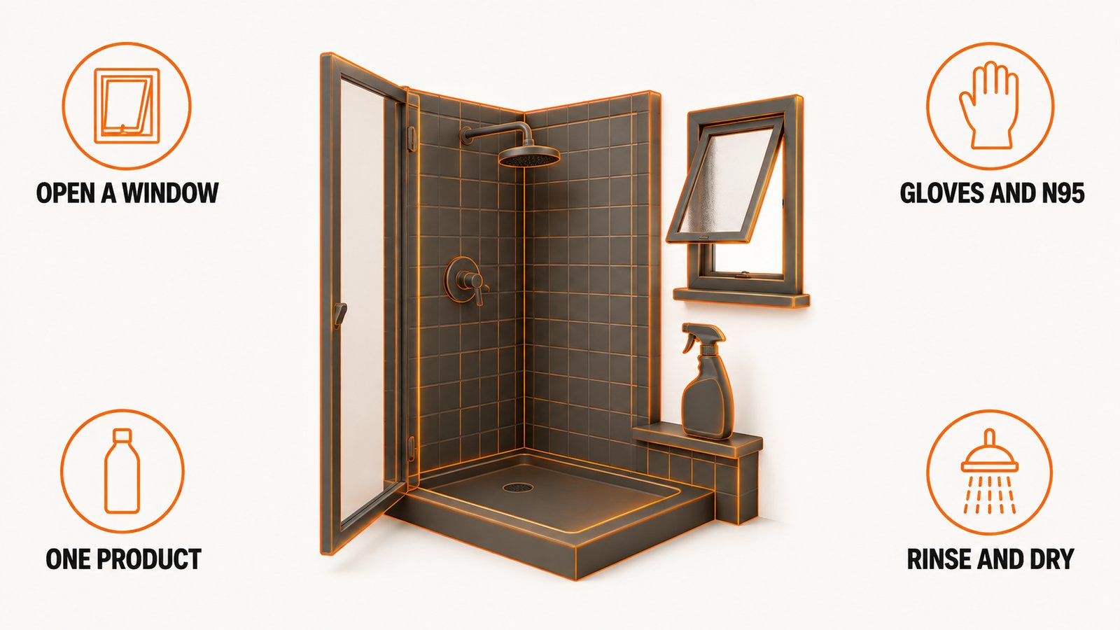 Safe sequence for applying a mold remover in a shower