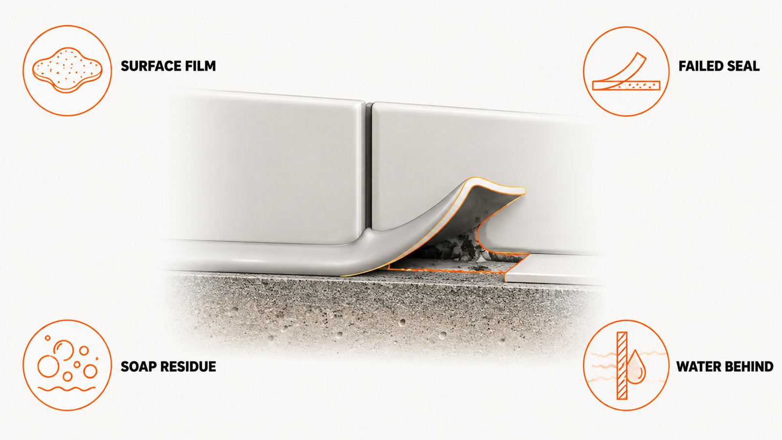 Four reasons a sealant bead turns dark in a wet room