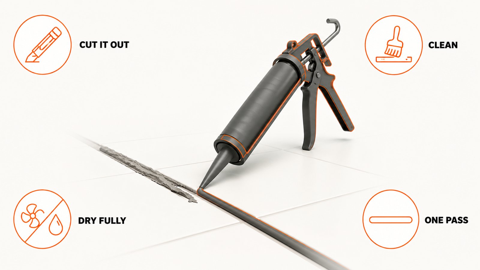 The order of operations for replacing a moldy sealant bead in a wet room