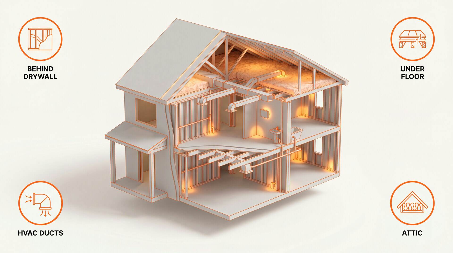 Where black mold hides: behind drywall, under floor, HVAC ducts, attic