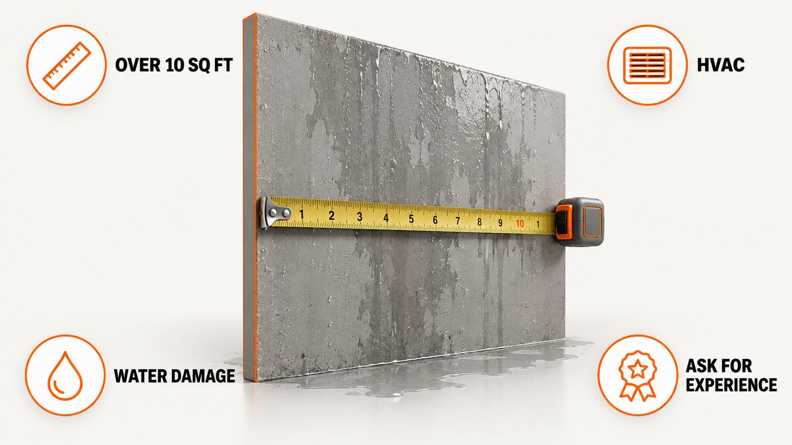 Large wet wall section with a measuring tape and a containment barrier beside it