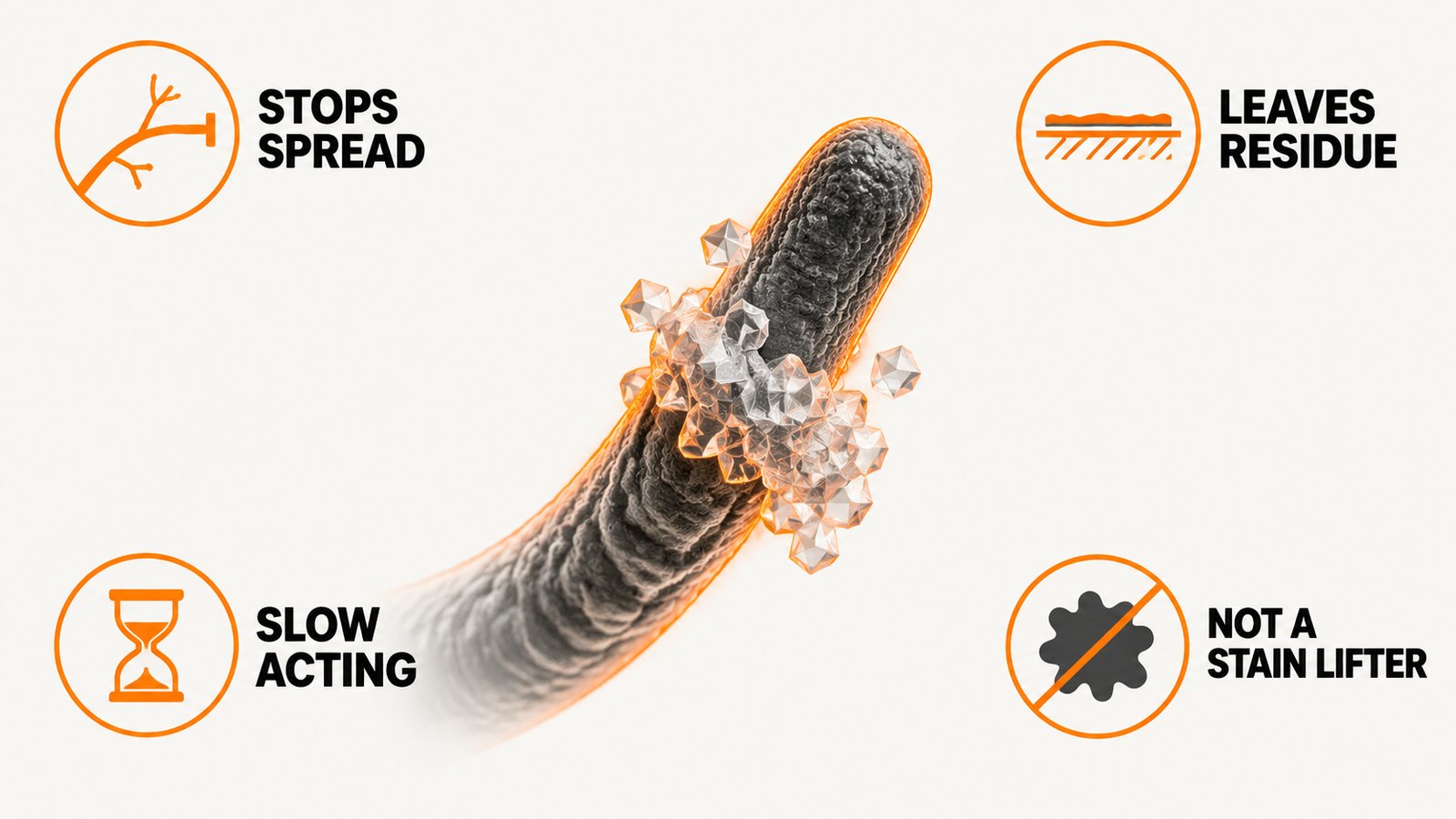 A magnified mold filament with a crystal lattice against it and the filament tip blunted