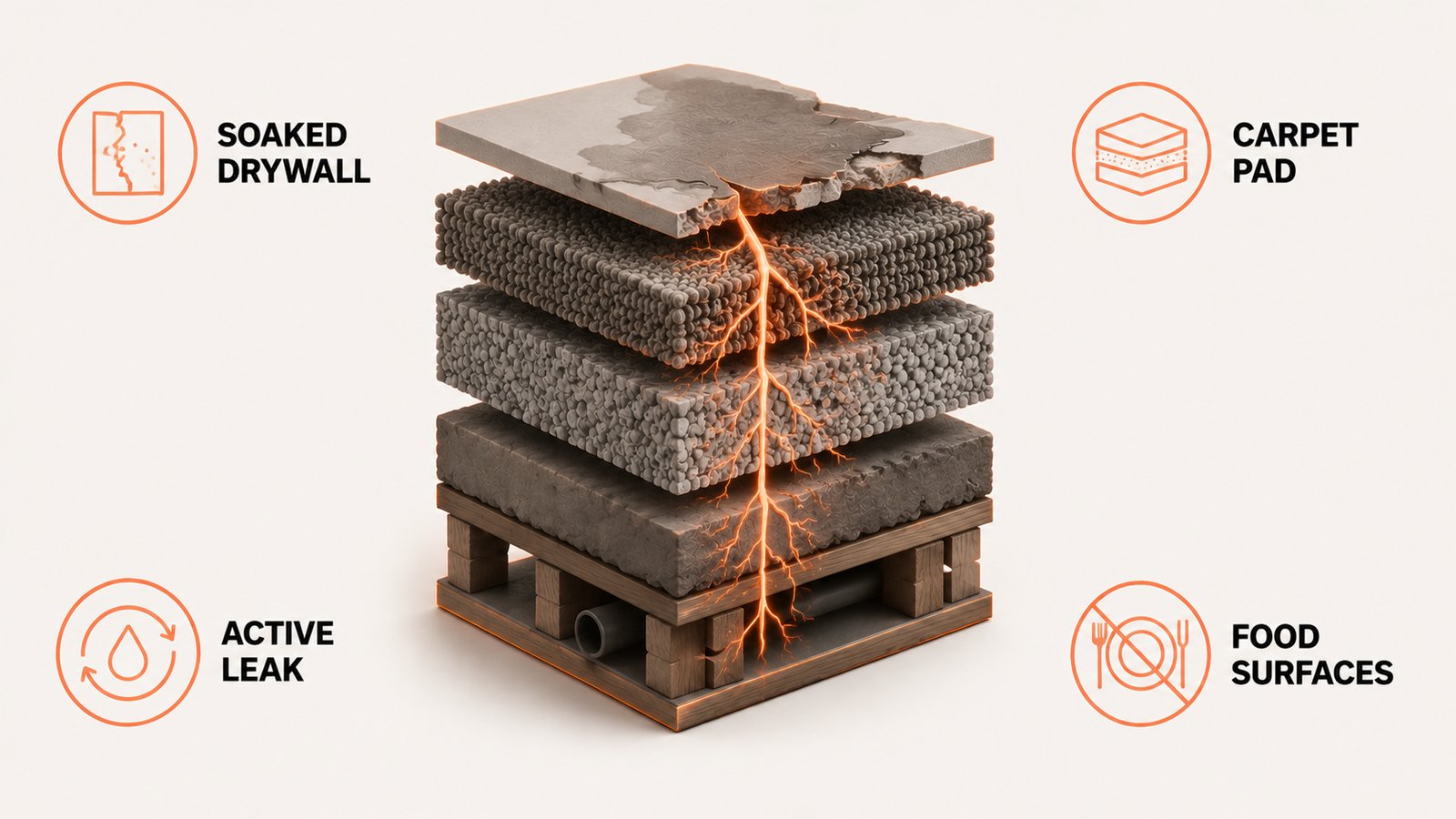 A cutaway of stacked porous building materials with root threads running through every layer