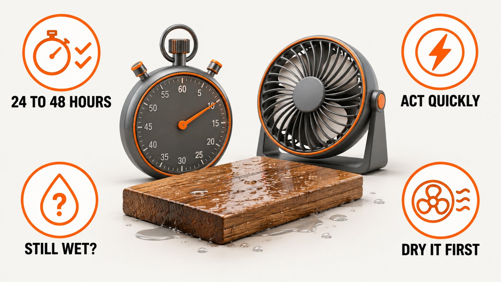 A stopwatch beside a damp board