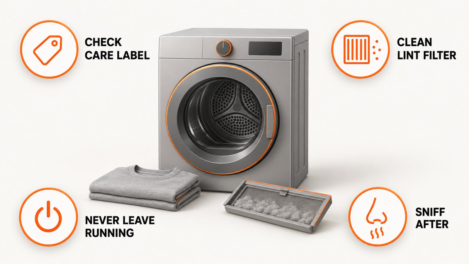 A front-load dryer with a folded shirt and a lint tray