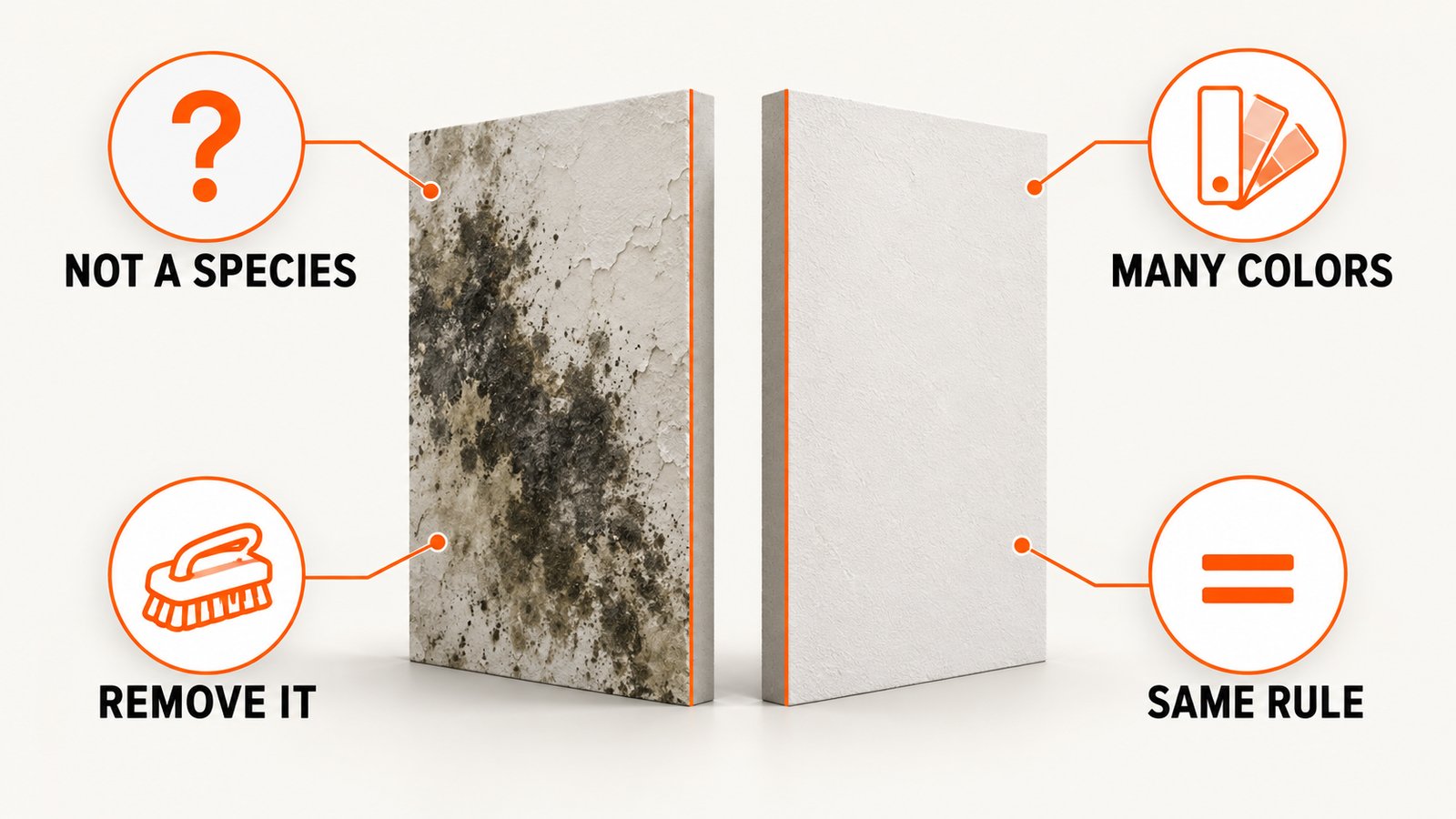 Dark mold patch on a wall panel next to a dry wall panel