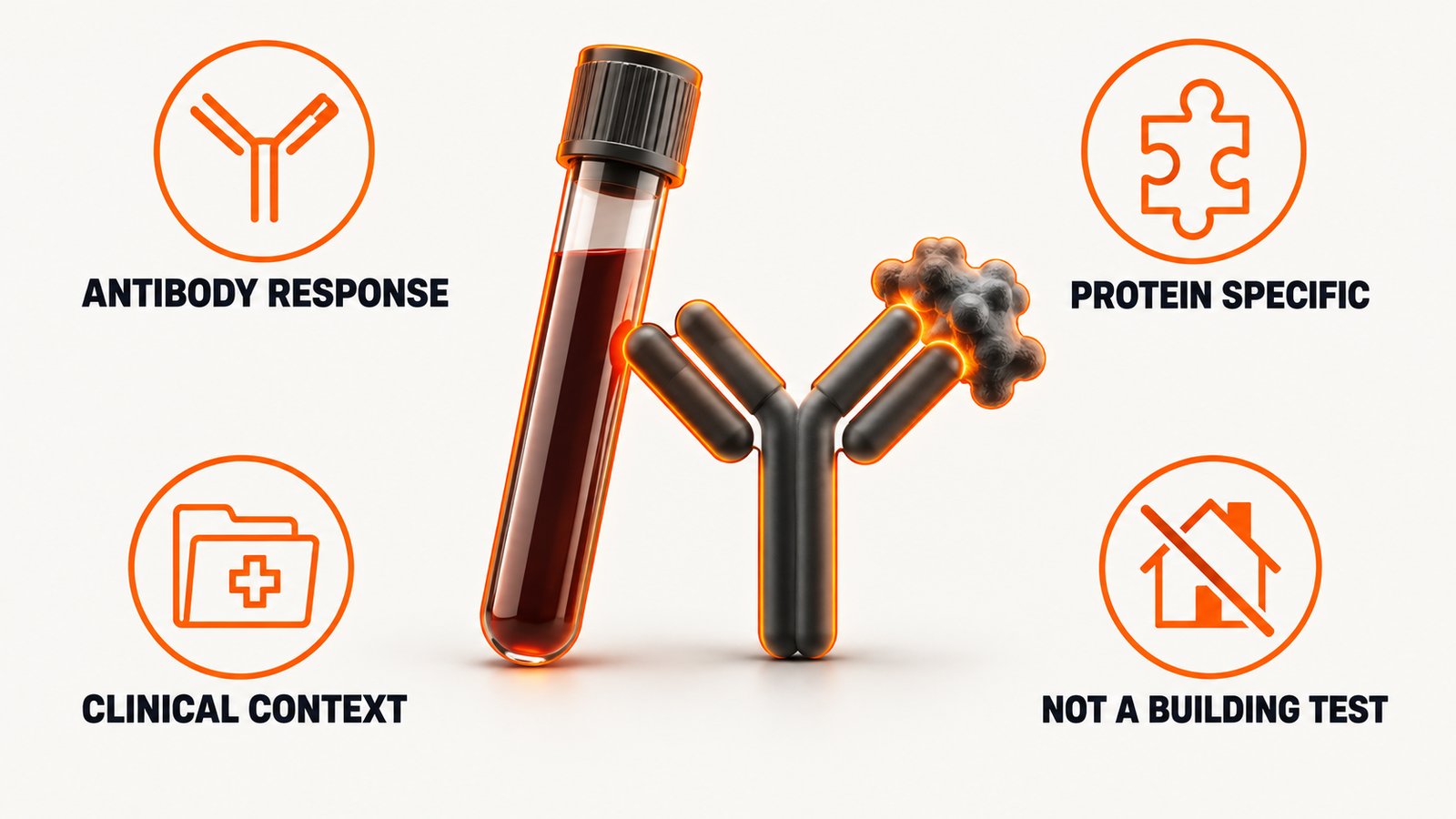 Blood tube with an antibody response diagram beside it