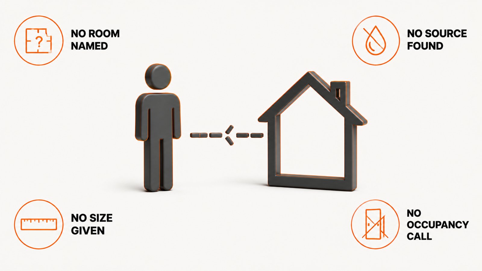 Split diagram with a person on one side and a house on the other and a broken link between them