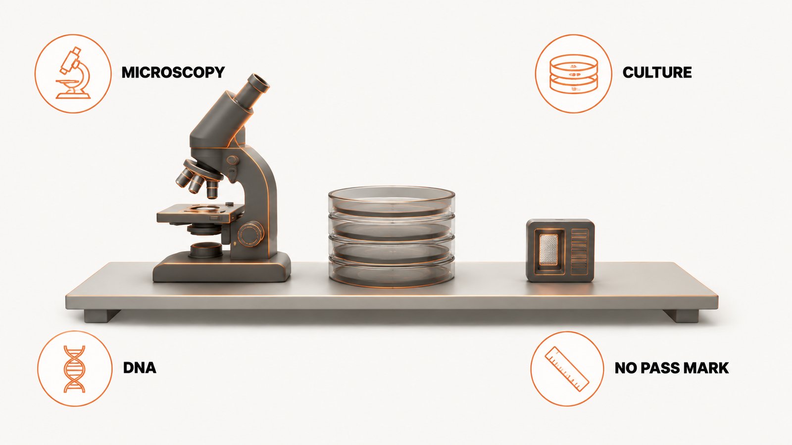 Three laboratory identification methods: direct microscopy, culture, and DNA analysis