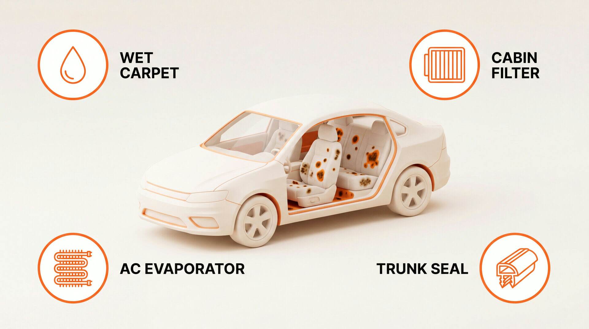 Mold In Car: key zones