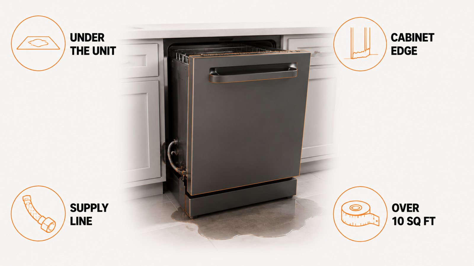 Signs that growth around a dishwasher is a plumbing or building problem