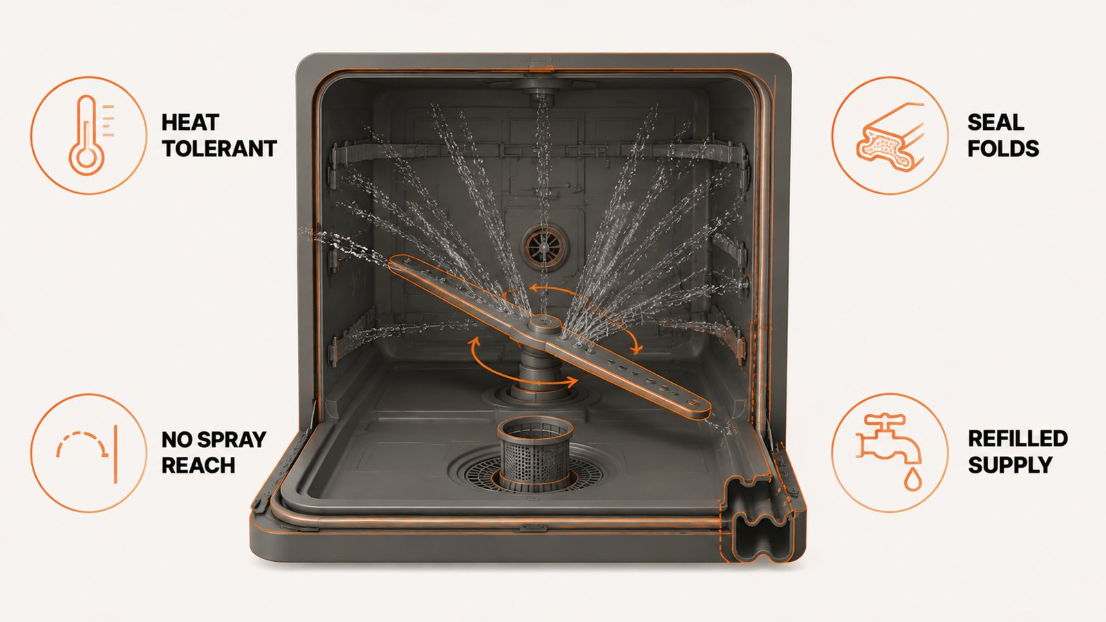 Why the dishwasher cycle itself does not remove growth from the seal
