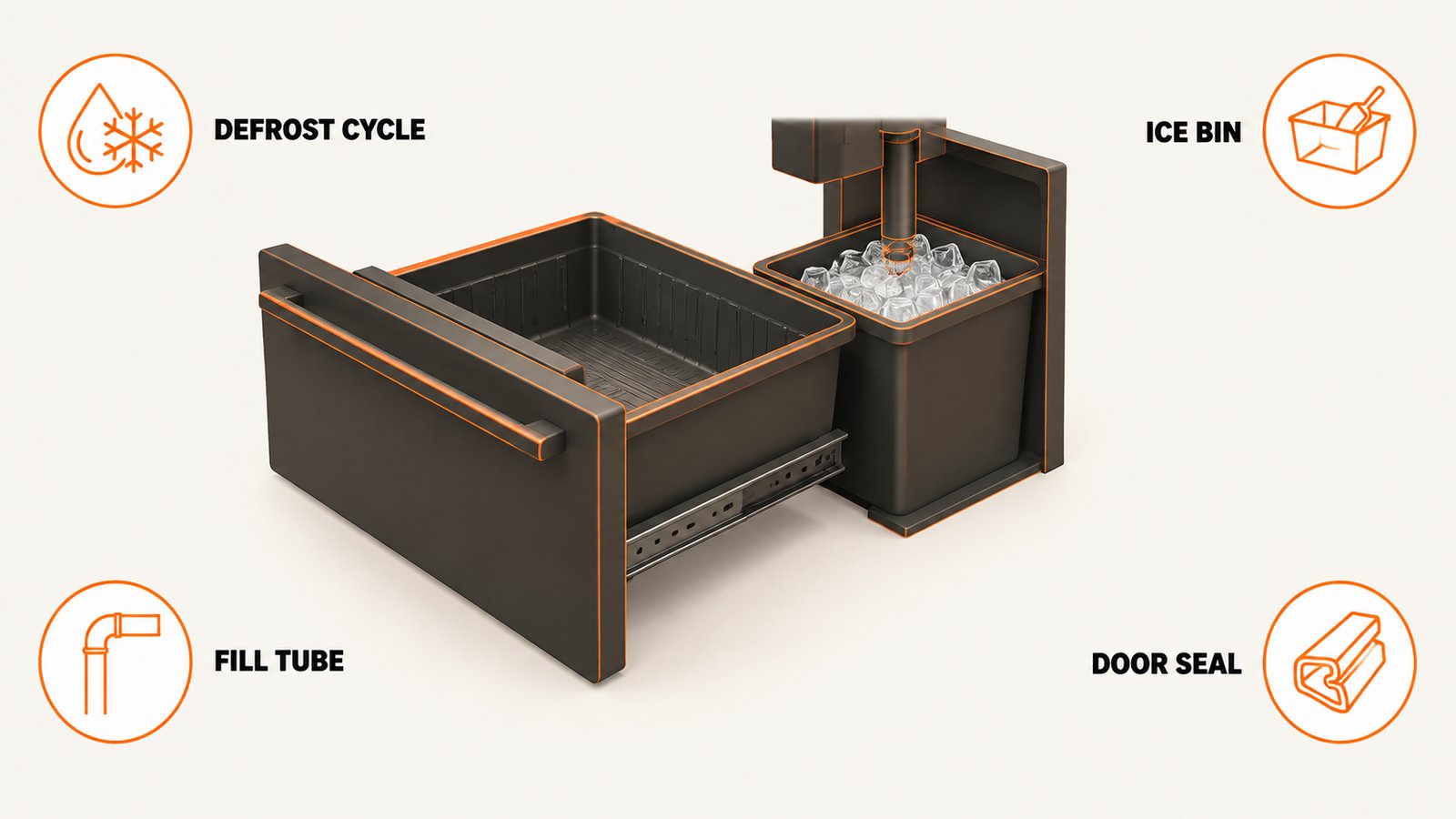 Where growth develops in a freezer compartment and an ice maker