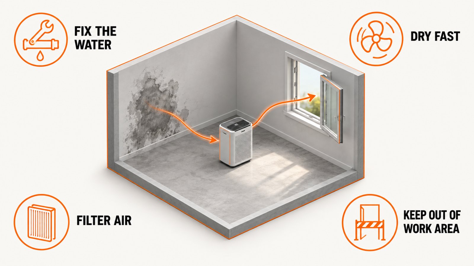 The four building actions federal guidance names for reducing exposure to indoor mold