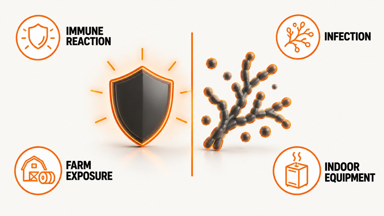 How an immune reaction to inhaled material differs from a fungal infection