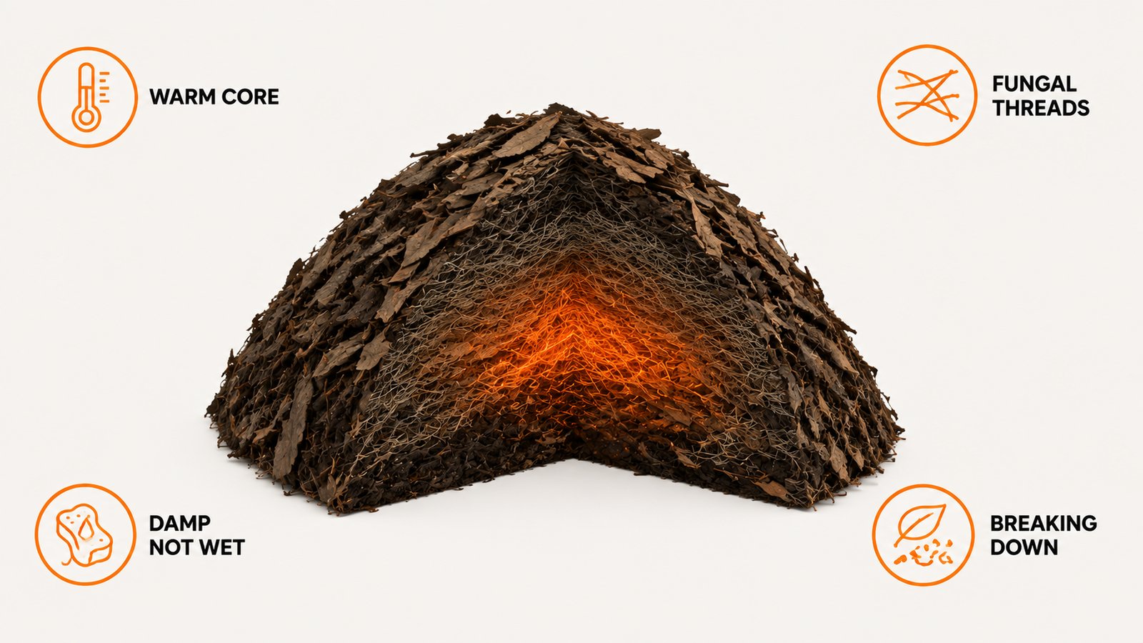 Why fungal growth is the expected result inside a working compost pile