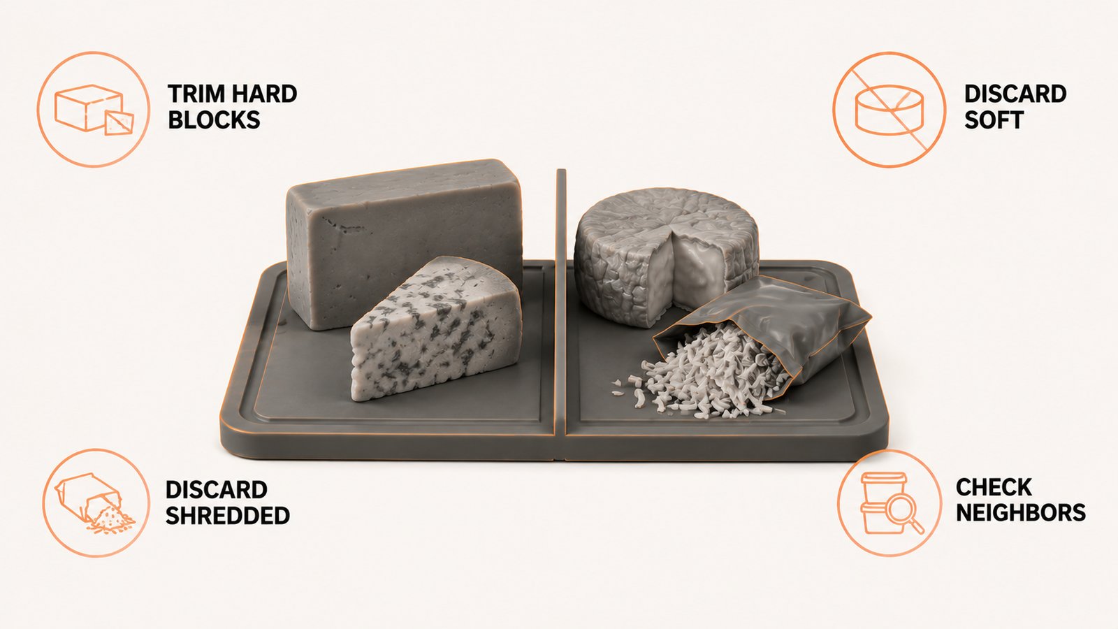 Chart of cheese types split into a trim group and a discard group