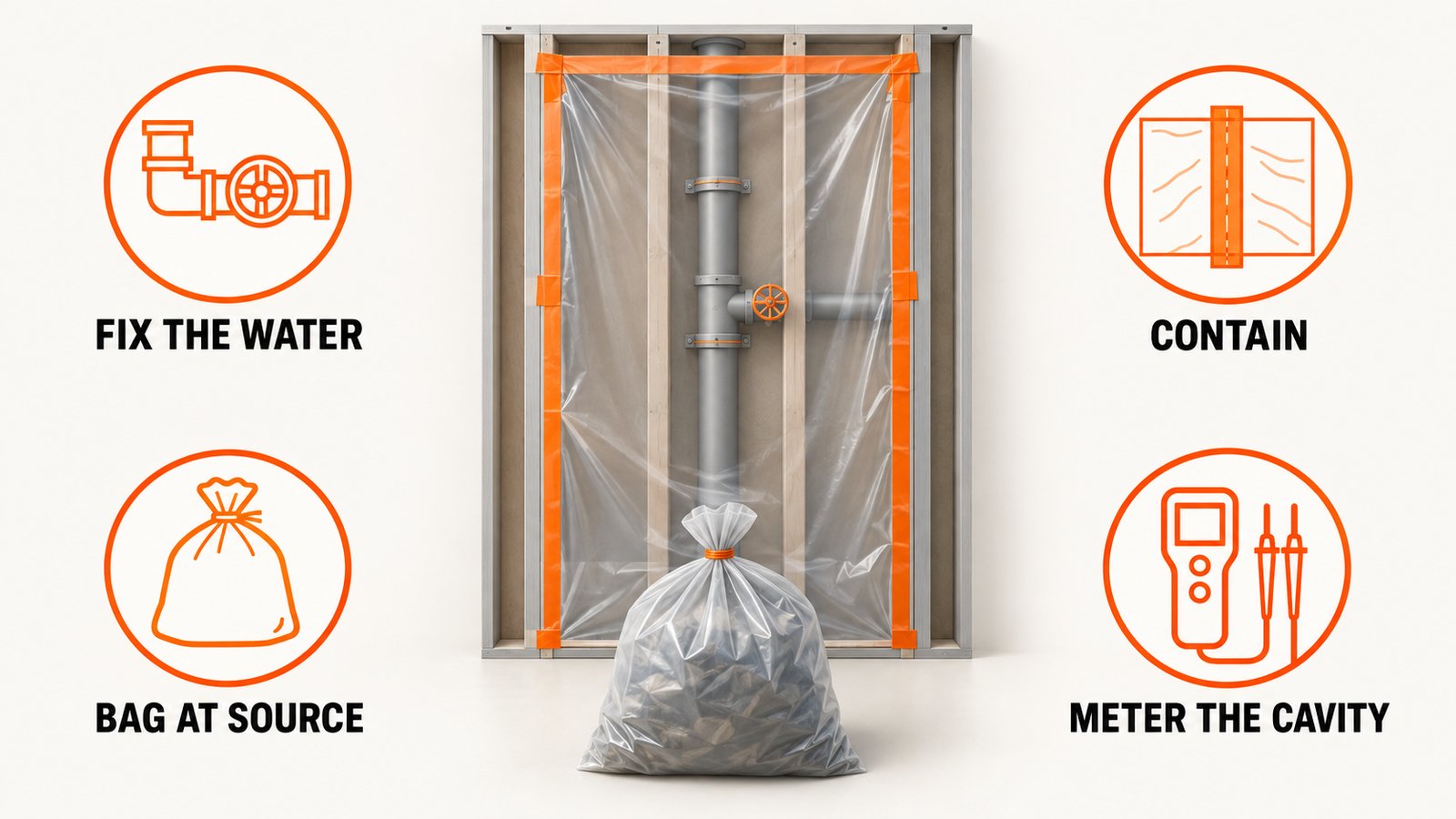 The sequence for removing mold-affected insulation without spreading spores