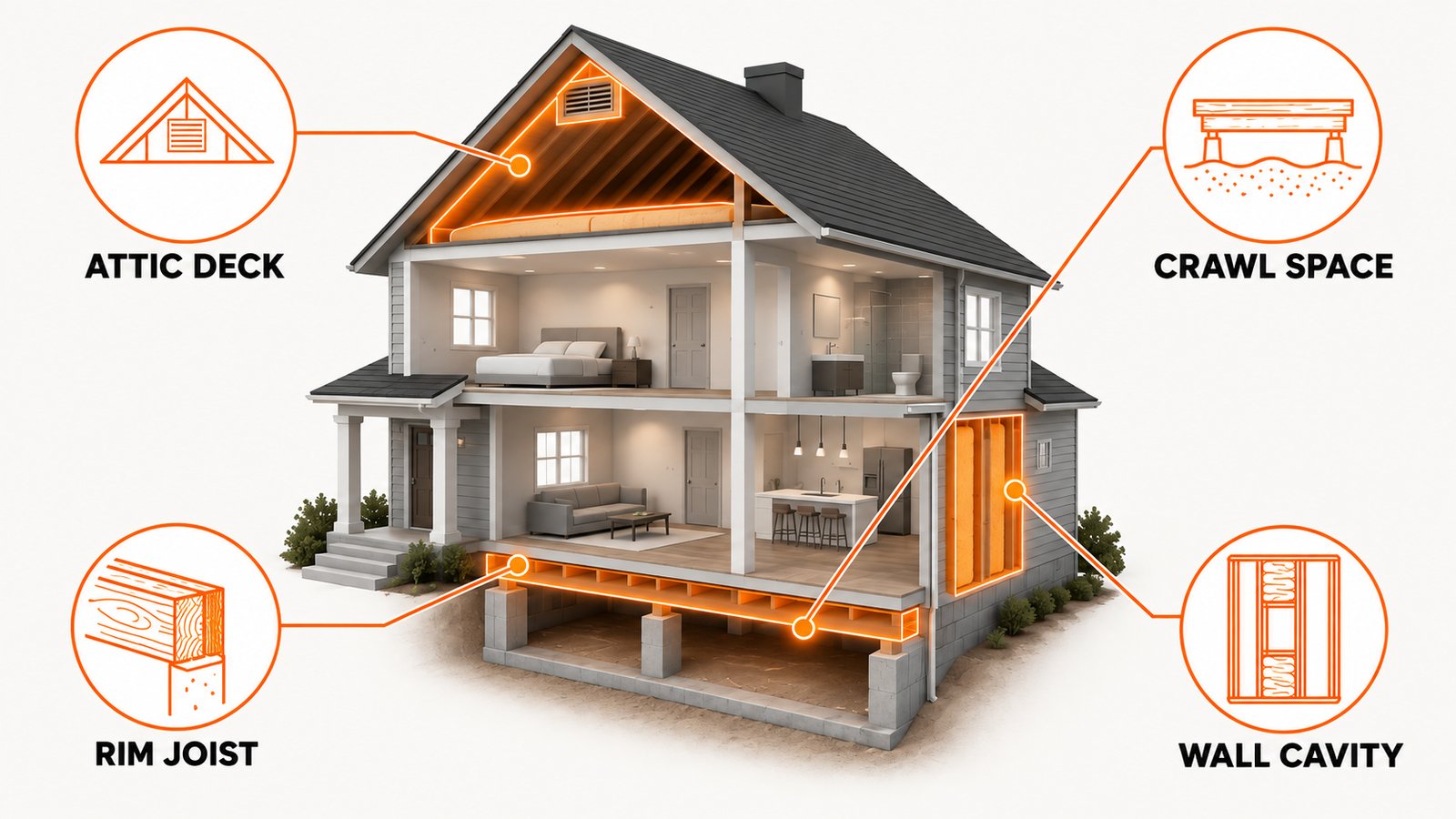 Building locations where insulation gets wet enough to grow mold