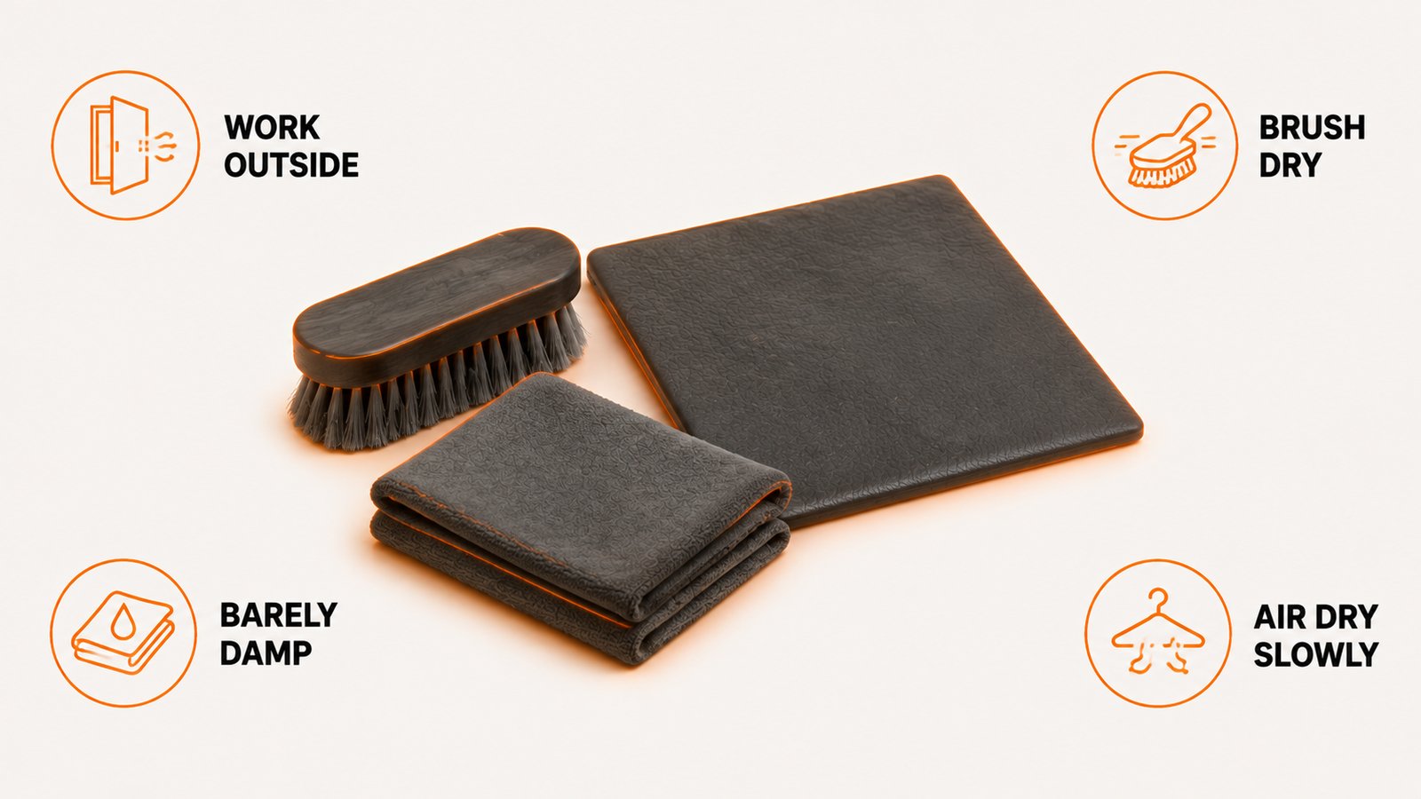 Four leather items that hold growth in different places and need different handling