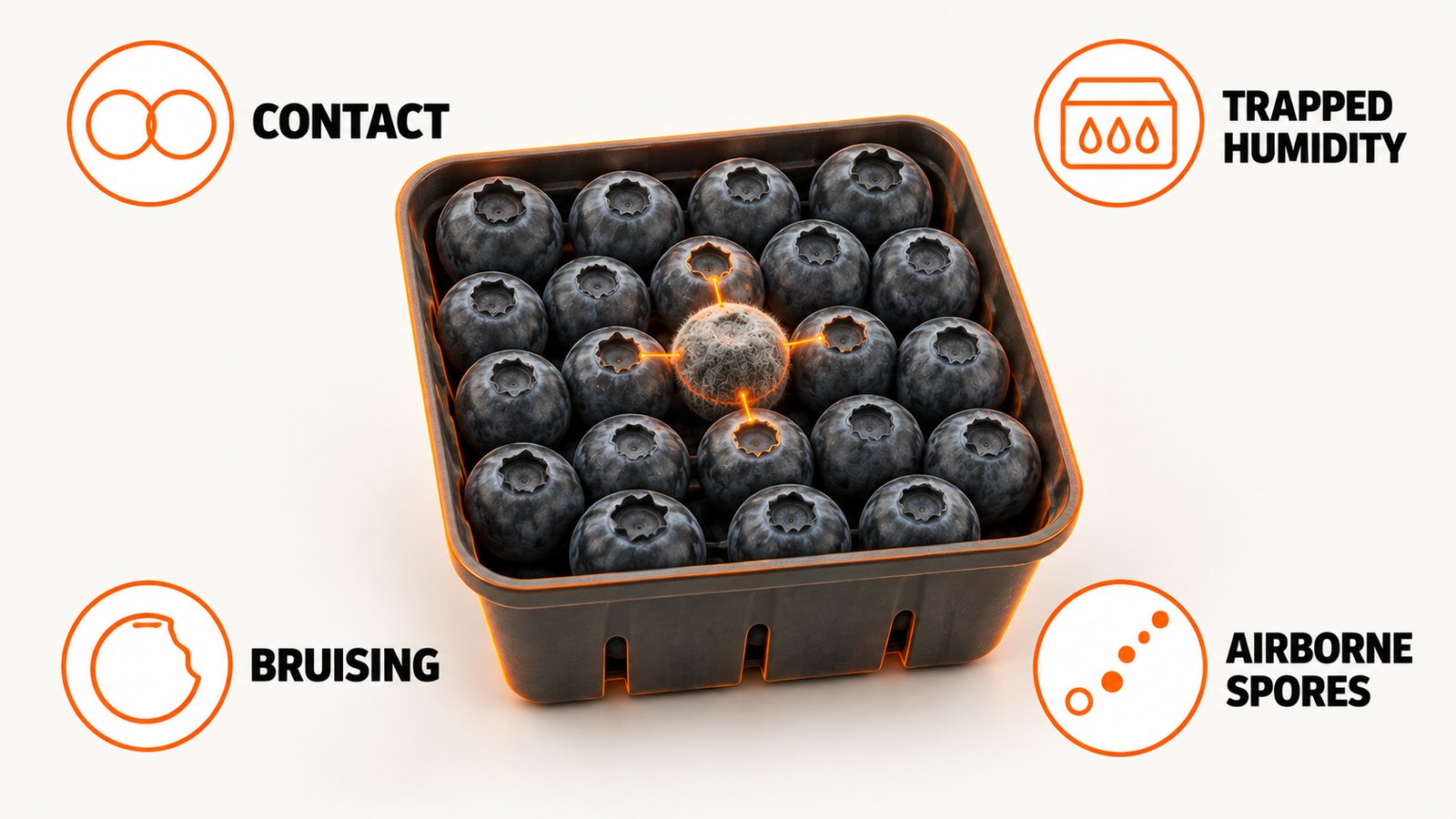 How growth moves between touching berries inside a closed container