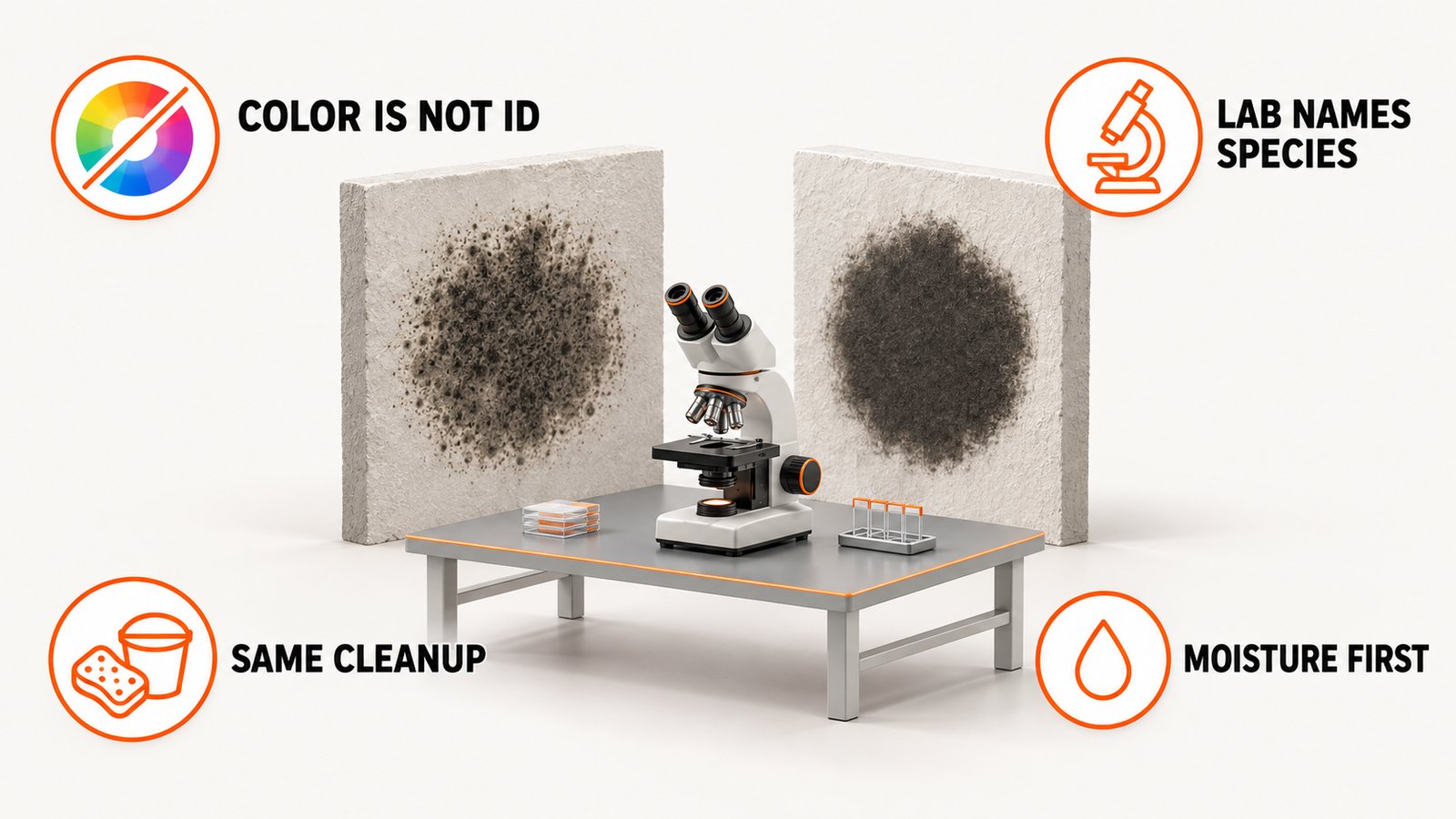 A dark speckled patch and a dark soot smudge that look nearly identical