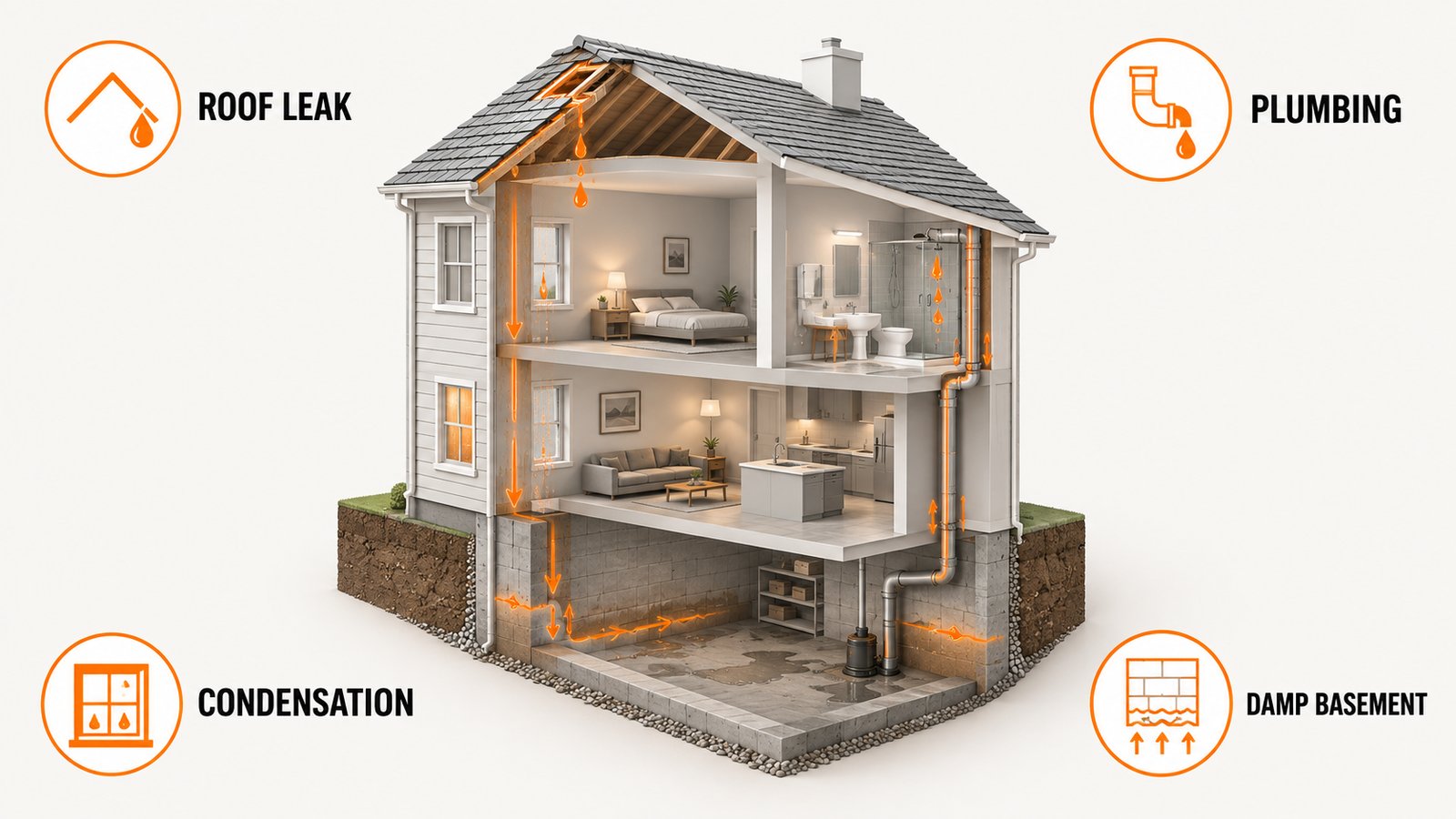 Common indoor moisture sources that let mold grow on surfaces