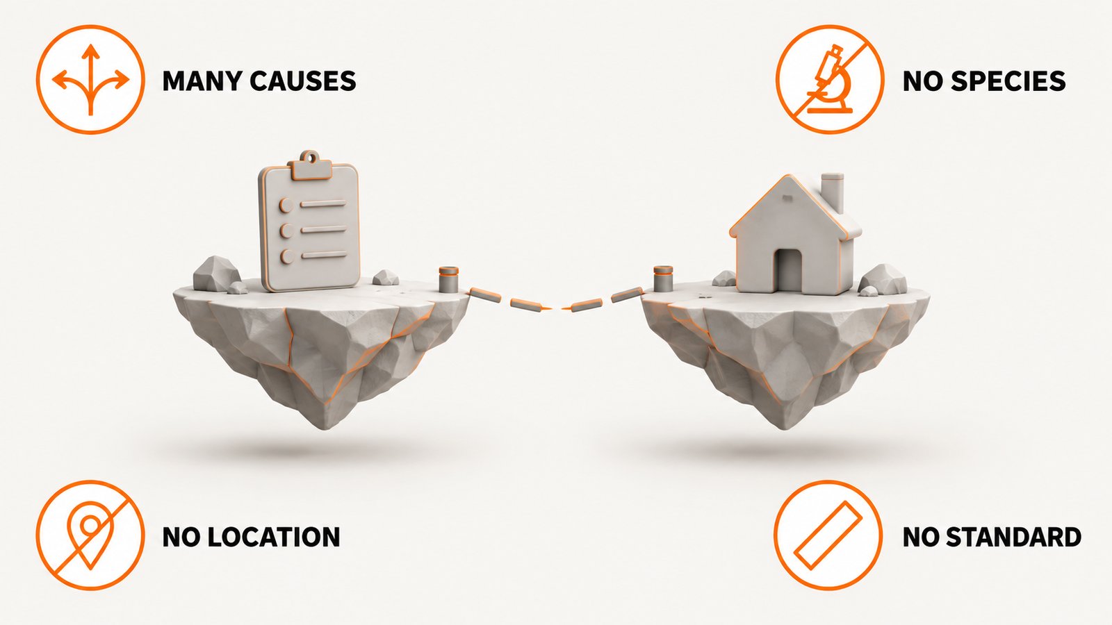 A crossed-out link between a skin observation and a building conclusion
