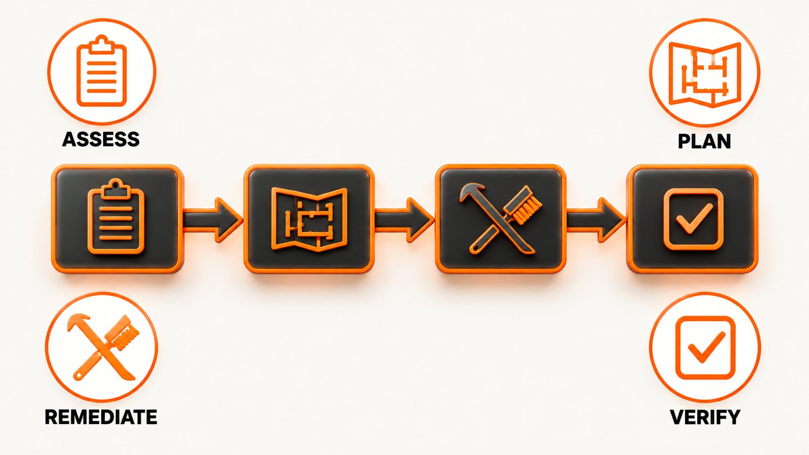 Flow diagram of remediation steps from assessment through verification