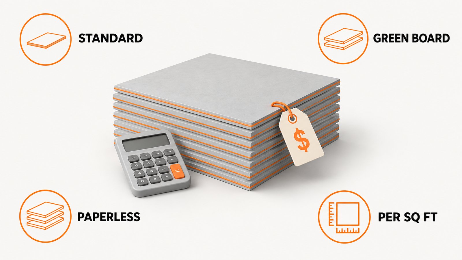Cost per square foot of standard drywall compared with moisture and mold resistant boards
