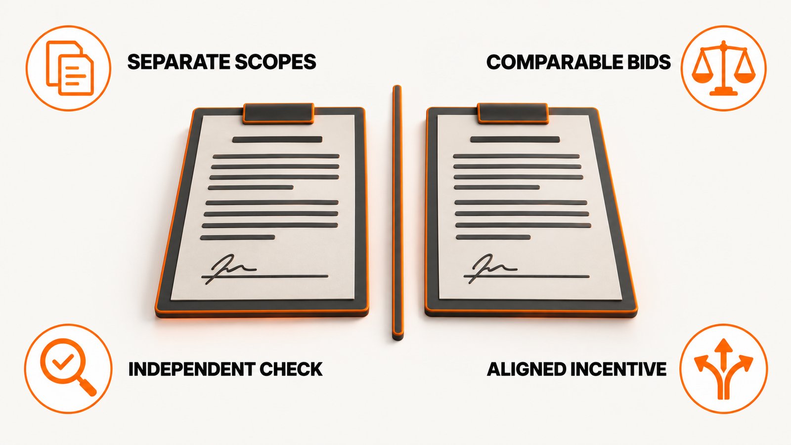 Two separate contracts shown side by side with a divider between assessment and removal