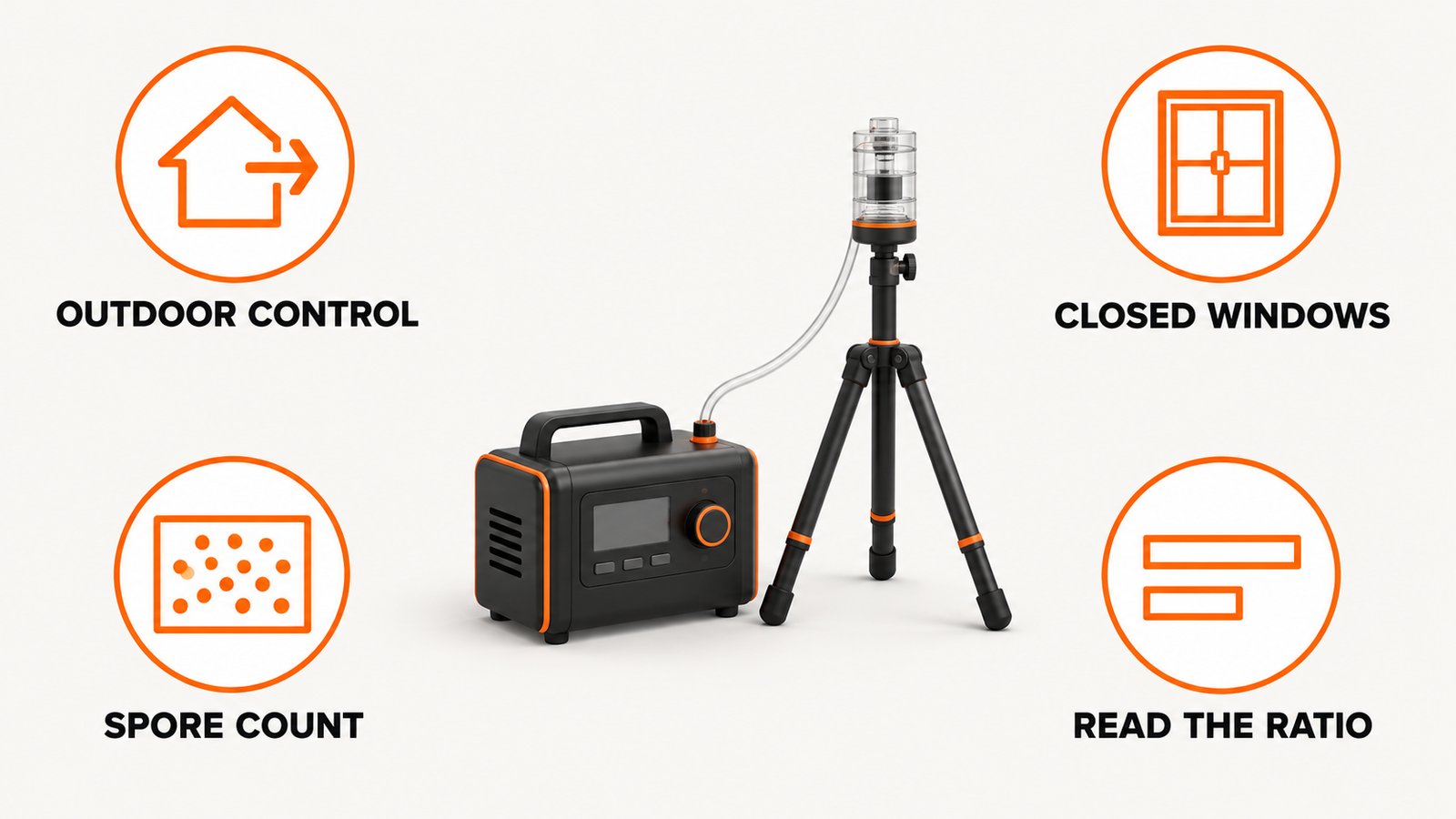 Air sampling cassette on a pump beside a paired outdoor control sample