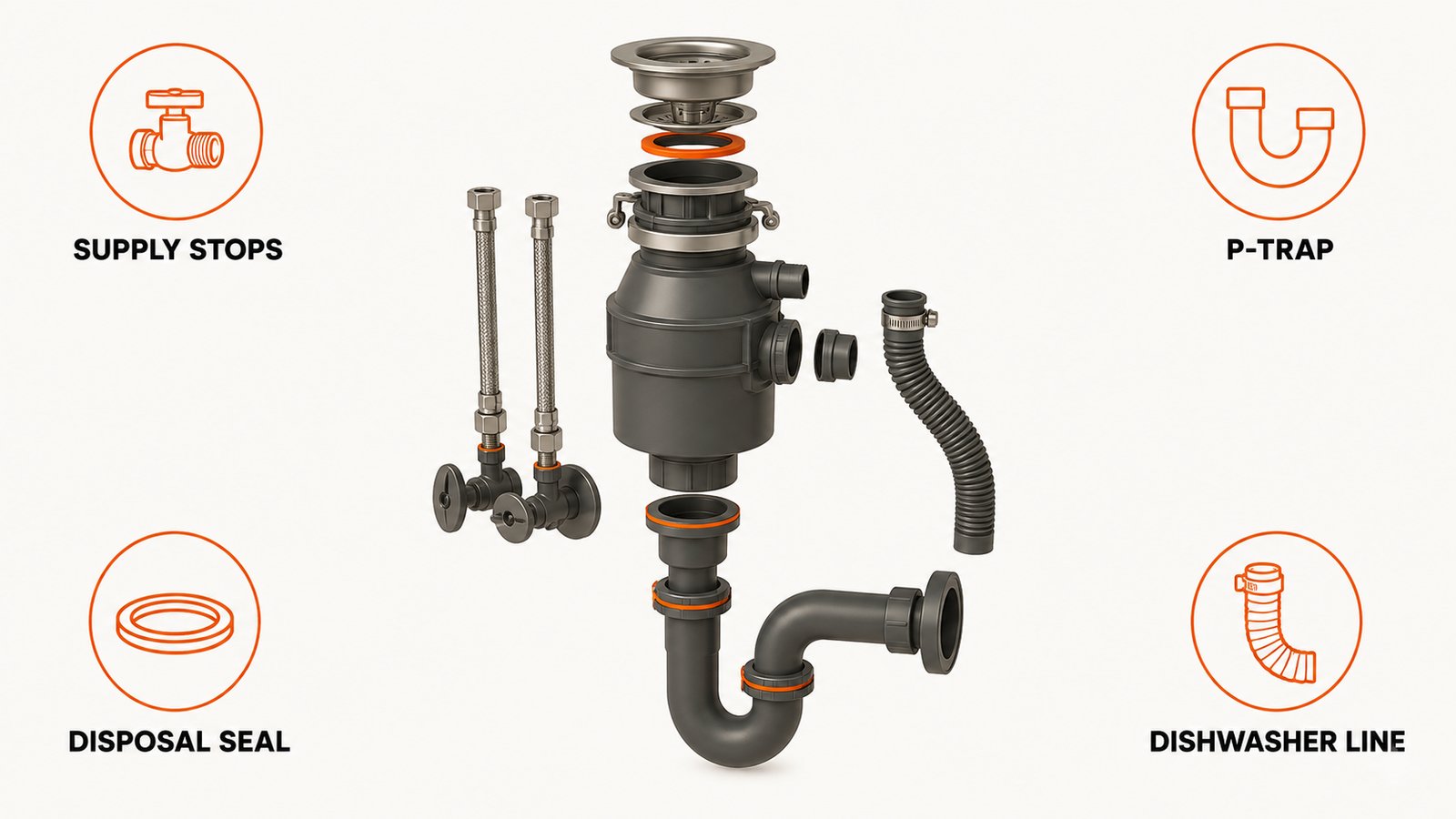 The six plumbing connections that leak into an under-sink cabinet