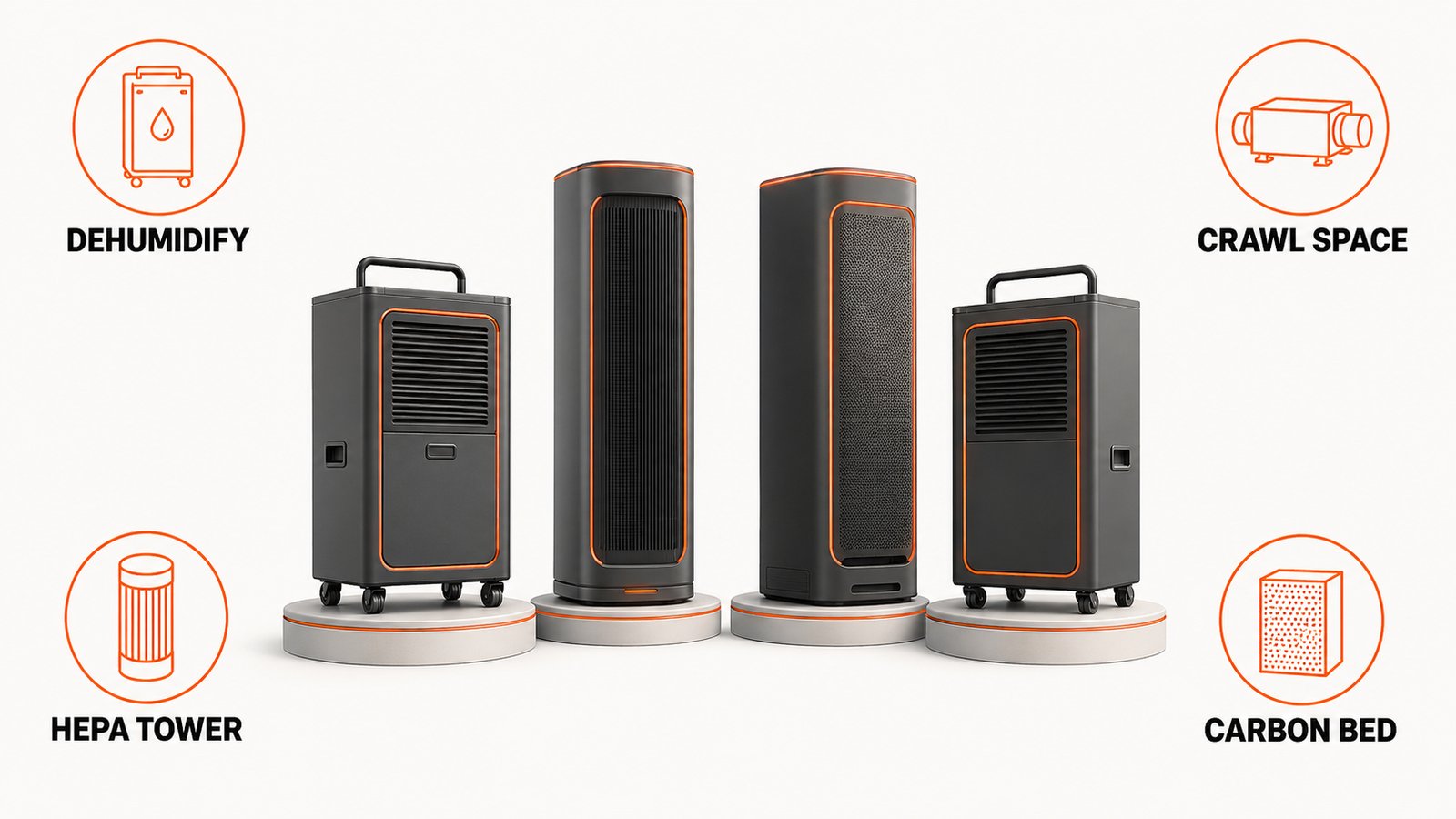 Dehumidifiers and HEPA air purifiers arranged as the alternative to an ozone generator