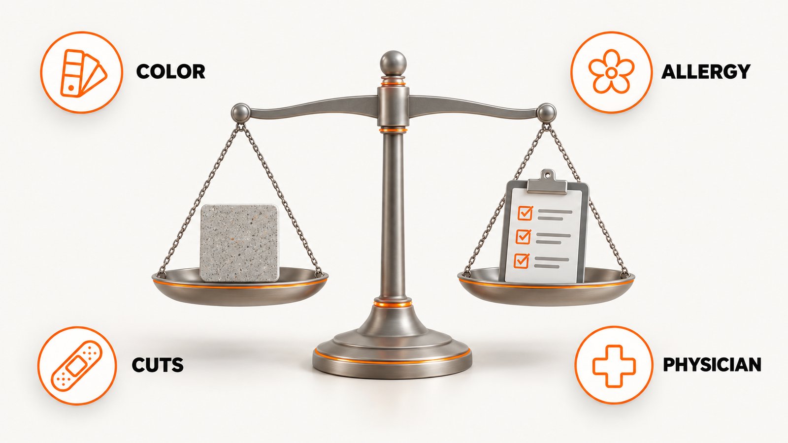 Scale weighing a surface patch against questions for a physician