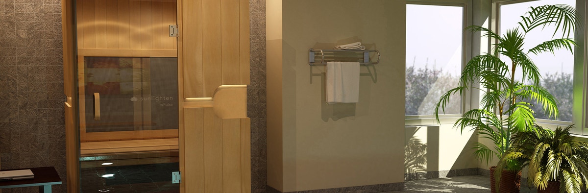 Official Sunlighten mPulse infrared sauna cabin in a home spa setting