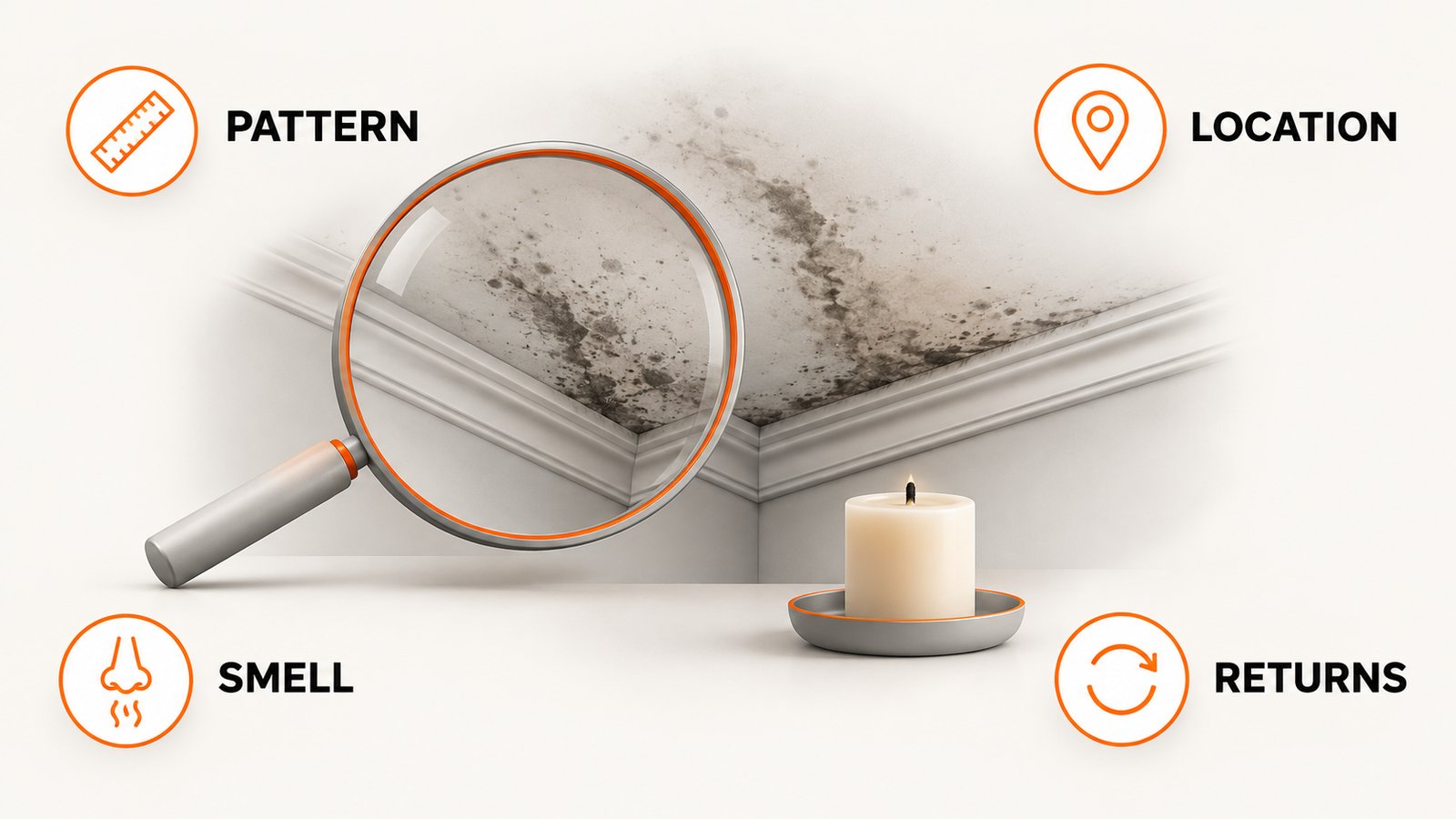 Five checks that separate soot from mold: pattern, location, smell, smudge and return