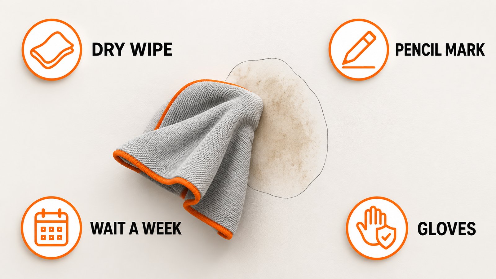 A dry cloth wiping a small test patch on a painted wall