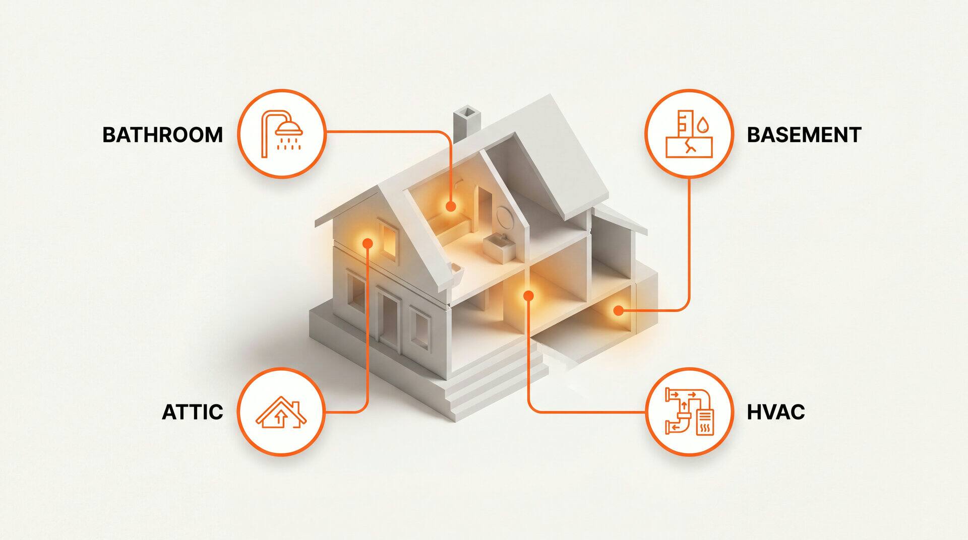 Where each mold type is found: bathroom, basement, attic, HVAC
