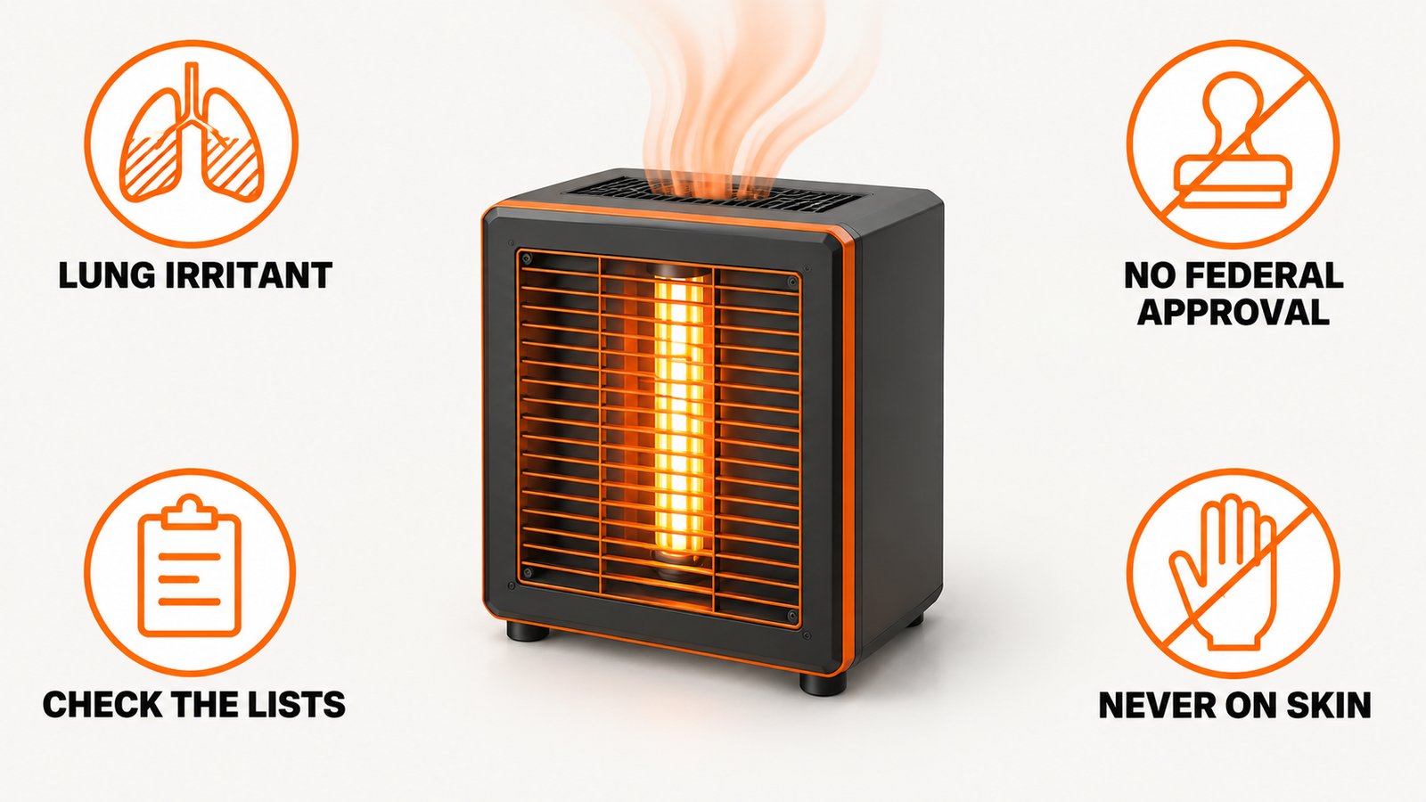 An air cleaner unit with a lamp behind a grille and a faint plume rising from the top vent