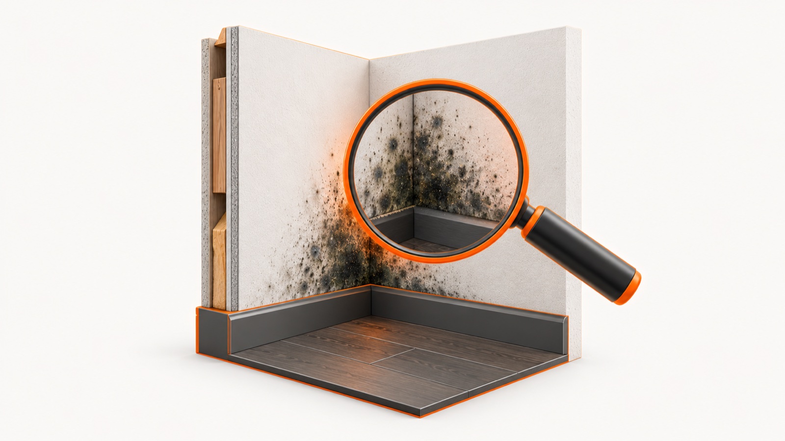 Illustrative dark discoloration on a damp indoor surface; the photo does not confirm mold