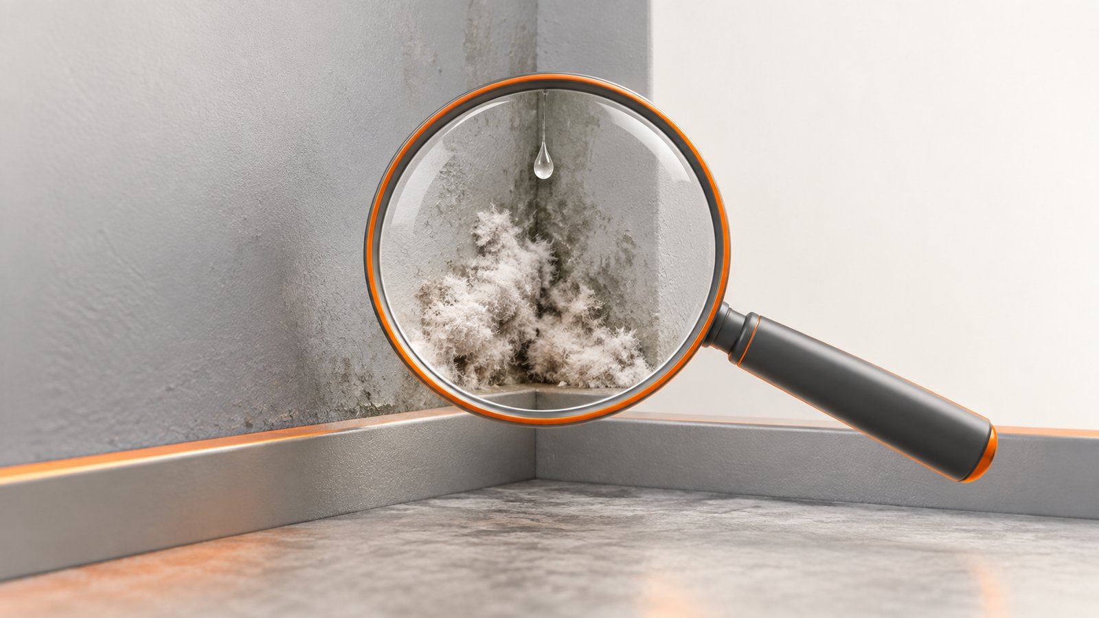 Illustrative white surface condition; the photo does not confirm mold, efflorescence, or species