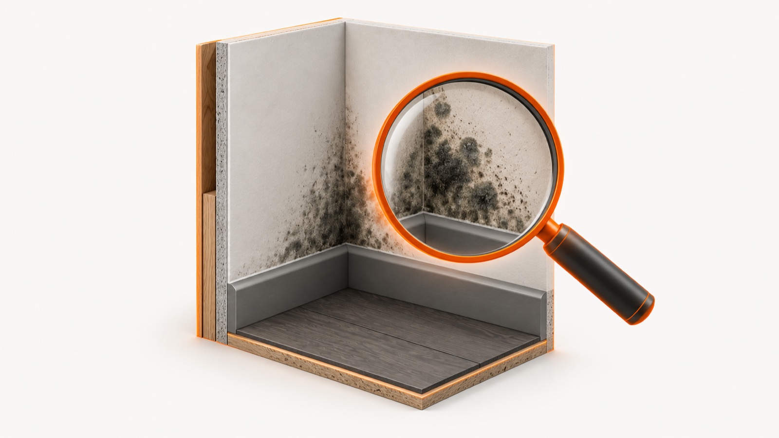Illustrative dark discoloration on a damp indoor surface; the photo does not confirm mold