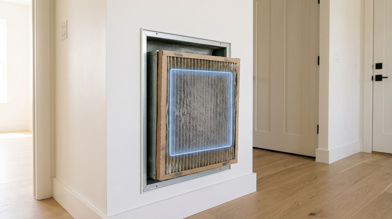 In-app reference photo of an HVAC air filter with a glowing scan target