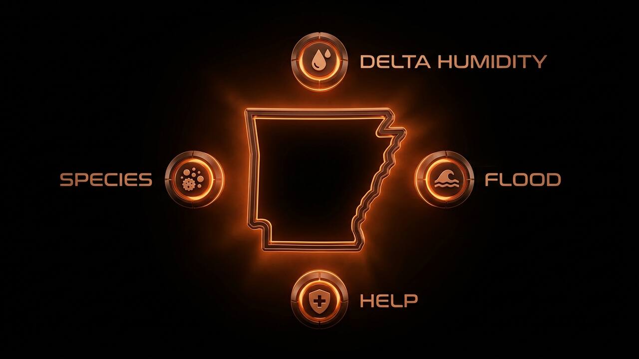 Four Arkansas-specific mold factors: humidity, spring floods, local species, and legal context